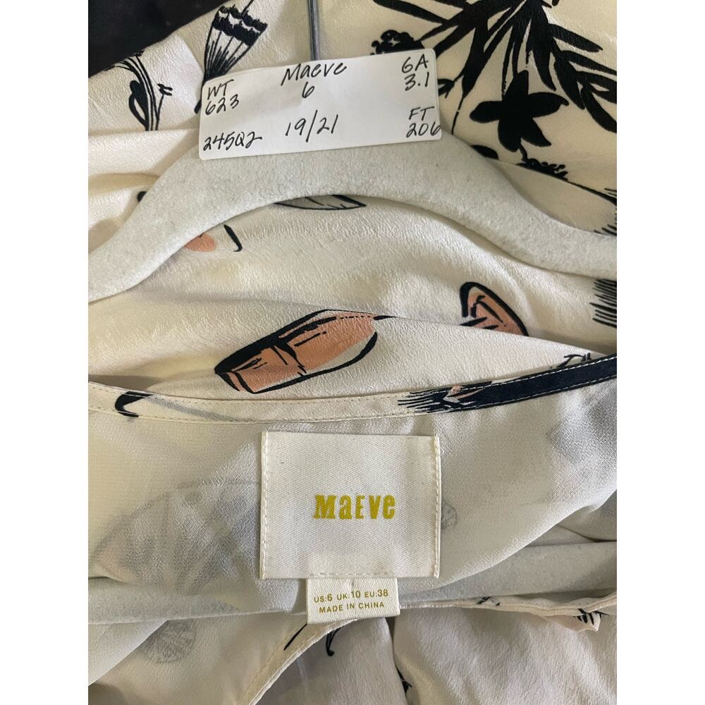 Maeve Anthropologie Women's Blouse Size 6 Cream Printed 100% Silk - Picture 3 of 5